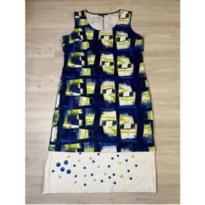 Relativity Womens XL Blue Green White Abstract Print Sleeveless Midi Dress